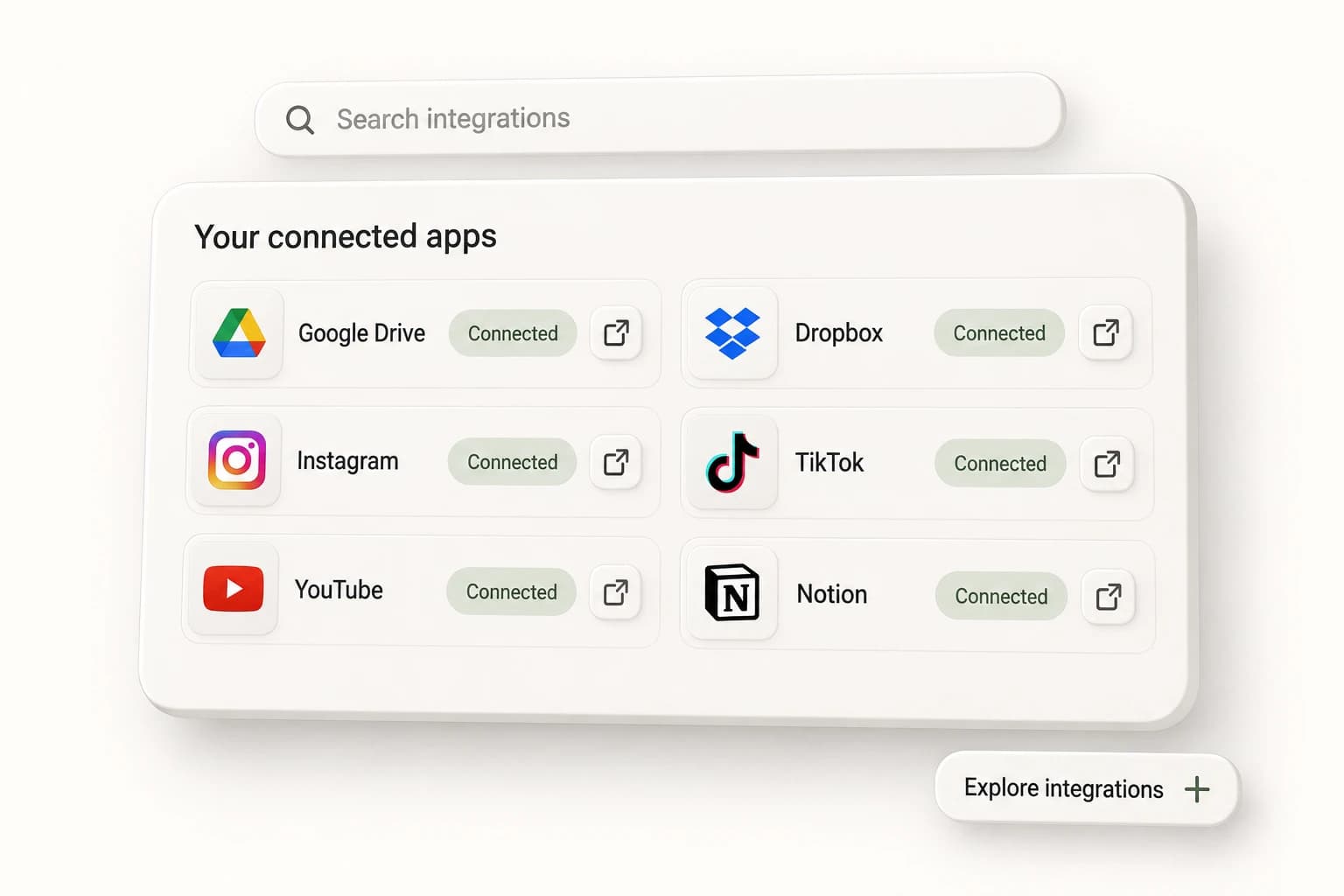 Soft plastic integrations directory showing connected creative apps